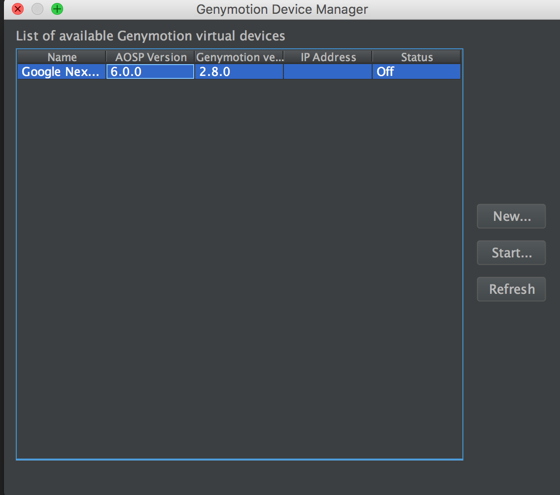 Genymotion模拟器列表